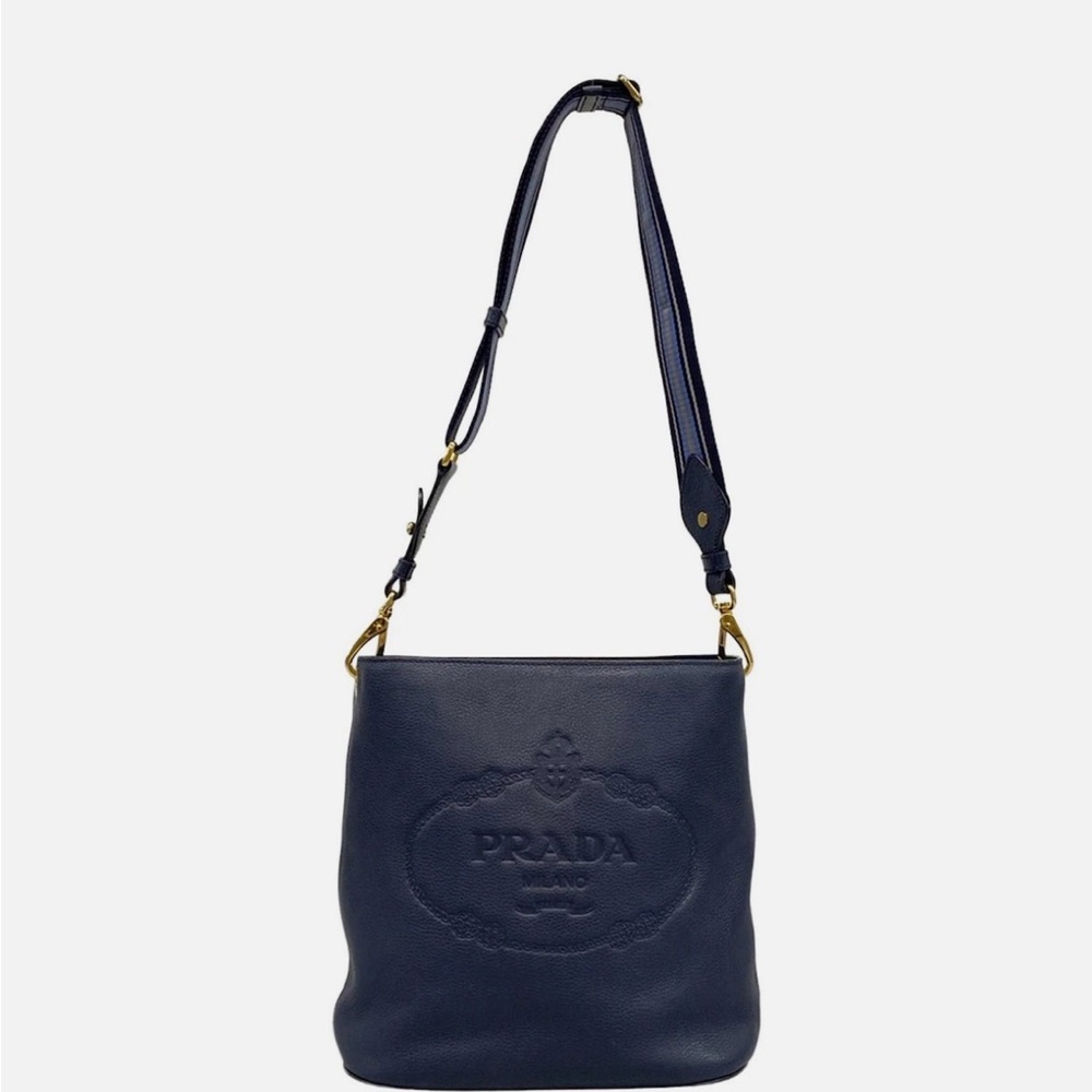 Prada Navy Leather Shoulder Bag with Gold Hardware